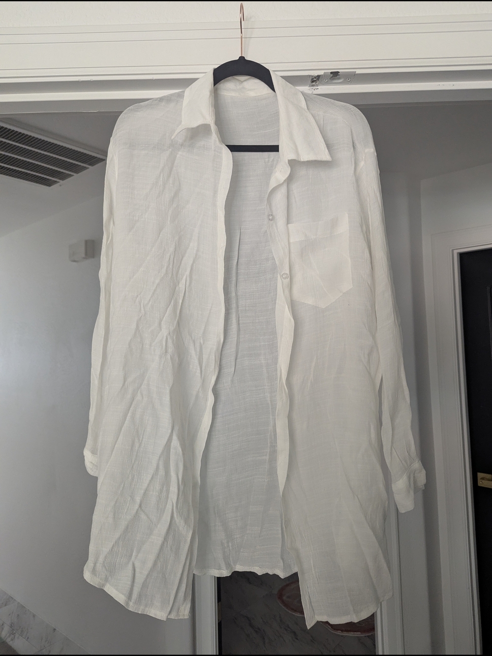 Women's White Linon Button Up